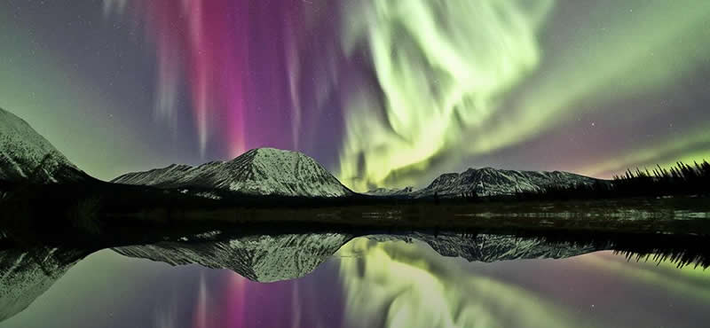 Northern Lights Over Lake